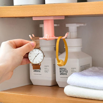 Rotatable 6-Hook Wall Mounted Organizer Rack for Kitchen and Bathroom Punch-Free Installation Space-Saving Holder for Utensils and Accessories on Smooth Surfaces