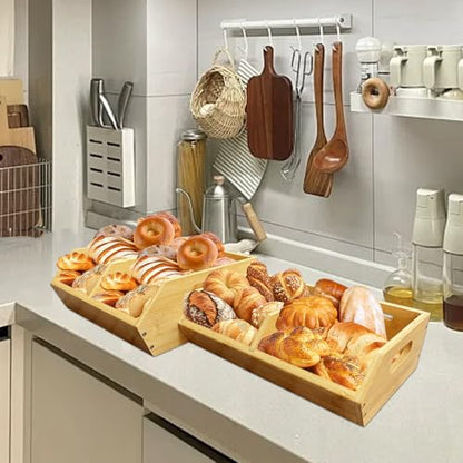 2-Pack Stackable Vegetable Storage Bins, Kitchen and Pantry Organizers and Storage Baskets, for Fruit, Vegetable, Produce, Bread, Potato Onion and Snacks, Bamboo Kitchen Storage Containers