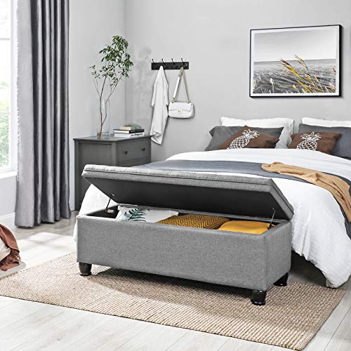 SONGMICS Storage Ottoman, Storage Bench, Tufted Entryway Bedroom Bench, 17.7 x 46.5 x 17.7 Inches, Hinges Easy Lid Operation, Wooden Legs, Linen-Look Cover, Loads 330 lb, Light Gray ULOM070G02 - color: Light Gray, style: Classic(17.7"D x 46.5"W x 17.7"H)