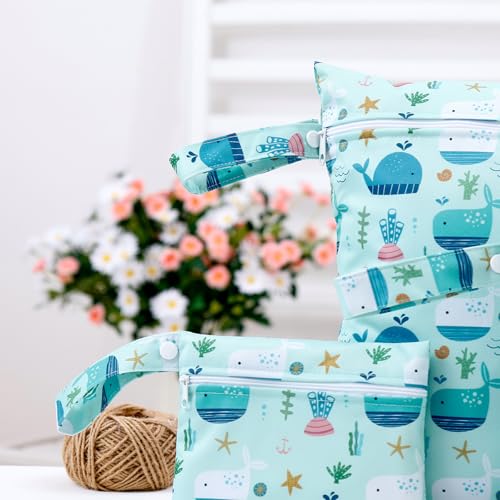 Happy Flute 3 Set Wet Bag Storage Bag Zipper Waterproof Washable | Travel Bags, Beach, Pool, Gym Bag for Cloth Diaper, Swimsuits & Wet Clothes (EF696) - color: EF696