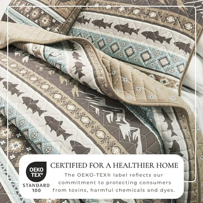 Great Bay Home Lodge Quilt Set - 3-Piece Full/Queen Size Rustic Bedding Set - Lightweight, All-Season, Reversible Bedspread (Rustic Lodge Stripes) - color: Rustic Lodge Stripes, size: Full / Queen
