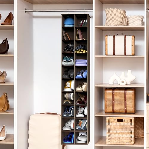 Simple Houseware 20 Section Shelves Hanging Shoes Organizer Holder for Closet, Brown - color: Brown