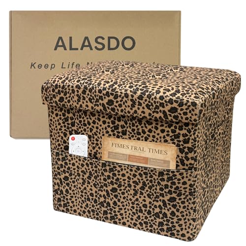 ALASDO Storage Ottoman Footrest Stool Small Ottoman with Storage Foldable Ottomans Foot Rest Footstool Bench for Living Room 17x13x13inches Leopard Print - color: Leoprad Print