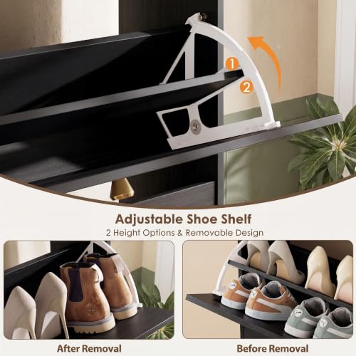 Nicetree Shoe Cabinet with 2 Flip Drawers, Narrow Shoe Organizer Cabinet, Freestanding Shoe Rack Cabinet, Modern Shoe Storage Cabinet for Entryway, Hallway, Foyer, Black - color: Black, style: 2-Drawers