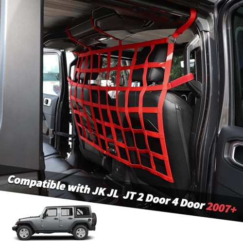 Rear Seat Cargo Net Pet Barrier Compatible with Jeep Wrangler JK JL Gladiator JT 2 Door 4 Door 2007-2024 (Red) - color: Red