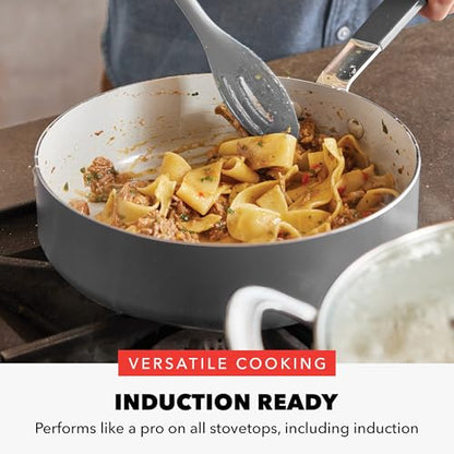 GreenPan x Bobby Flay 13 Piece Nonstick Cookware Pots and Pans Set, PFAS-Free Diamond Ceramic, Induction Suitable, Easy Clean Dishwasher & Oven Safe, Stay-Cool Silicone Handles, Glass Lids, Graphite - color: Graphite