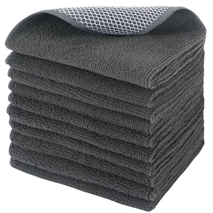 SINLAND Microfiber Dish Cloths Wash Clothes for Kitchen Best Kitchen Cloths Cleaning Cloth Poly Scour Side 12"x12" (10Pack, Dark Grey) - color: Dark Grey, size: 12inchx12inch 10pack