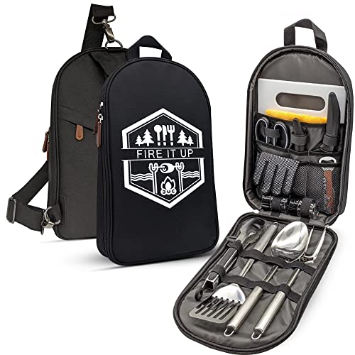 BOMKI Grilling and Camping Cooking Utensils Set for The Outdoors BBQ - Camping Utensil Set Camping Kitchen Set Cookware Accessories with Case Camping Essentials Camping Stuff Camp Cooking Set - style: Black Lite