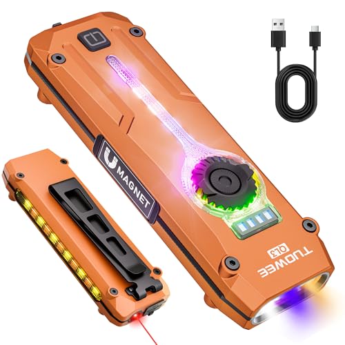 UV Flat EDC Flashlight Rechargeable 1800 High Lumens Pocket Light with RGB,Magnetic Base Small Flashlights with Dual Switch,Stepless Dimming,USB-C Waterproof Work Flash Light for Work,Home,Emergencies - color: Orange, size: Large