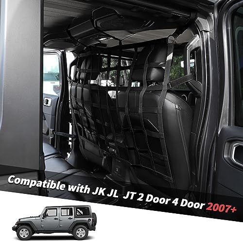 Rear Seat Cargo Net Pet Barrier Compatible with Jeep Wrangler JK JL Gladiator JT 2 Door 4 Door 2007-2023 (Black) - color: Black