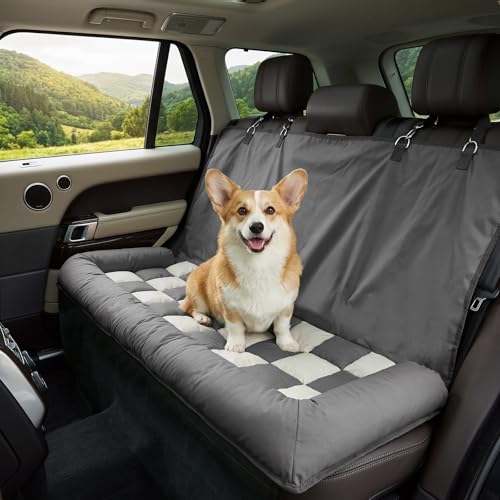 Soulbond Dog Bed for Car Back Seat, Soft Backseat Dog Bed Hammock, Non-Slip Pet Car Seat Cover for Back Seat, Pet Travel Bench Sofa for Cars/Small SUVs/Sedan, Dark Gray
