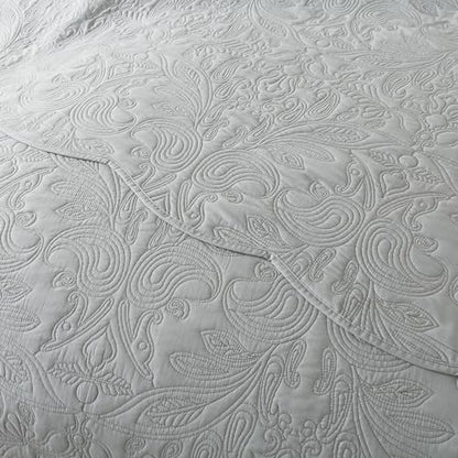 HoneiLife Quilt Set Queen Size - 3 Piece Queen Quilt Bedding Set Microfiber Quilt Sets Lightweight Bedspreads Reversible Coverlets Retro Bed Cover Floral Bedding Set All Season Quilts-Light Grey - color: Grey, size: Queen/Full-90"x96"