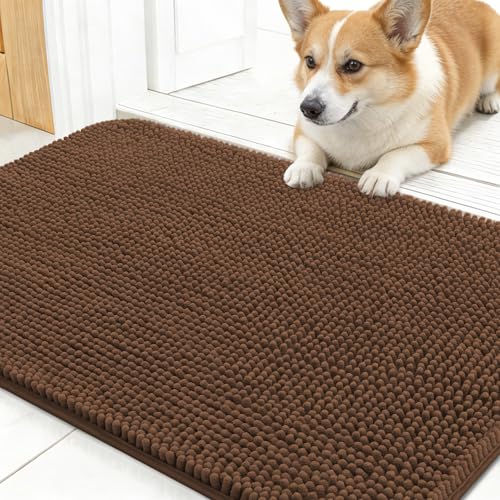 OLANLY Dog Door Mat for Muddy Paws 30x17, Absorbs Moisture and Dirt, Absorbent Non-Slip Washable Doormat, Quick Dry Chenille Mud Mat for Dogs, Entry Indoor Entryway Carpet for Inside Floor, Mocha - color: Mocha, size: 30" X 17"
