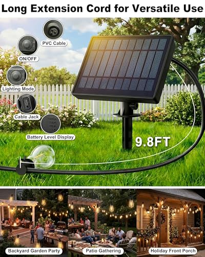 Solar String Lights Waterproof, 162FT(72+3) ST38 Outdoor Lights with Remote, Dimmable, Timer, 3 Light Modes, USB & Solar Patio Lights for Backyard, Yard, Garden, Gazebo, Fence (2700K) - size: 162FT (72Bulbs)