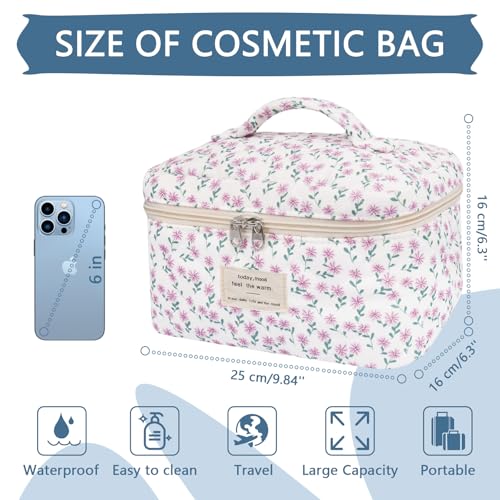Gosect Large Makeup Bag, Cute Cosmetic Bag for Women Girls, Floral Coquette Aesthetic Toiletry Bag, Travel Make Up Organizer Bag (Purple Flower) - color: 025Purple Flower