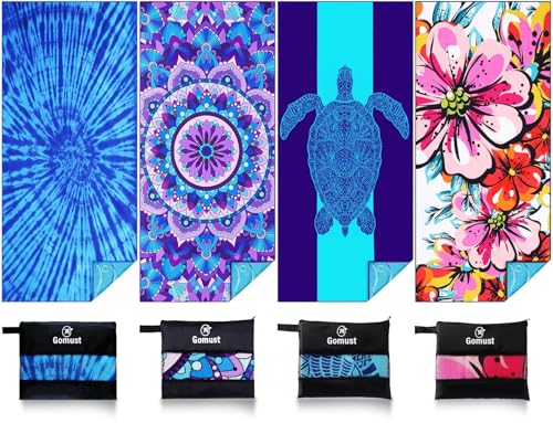 4 Pack Lightweight Thin Beach Towel Oversized 71"x32" Big Extra Large Microfiber Sand Free Towels for Adult Quick Dry Travel Camping Beach Accessories Vacation Gift Turtle Tie Dye Mandala Flower - color: 4 Pack Turtle Tie Dye Mandala Flower