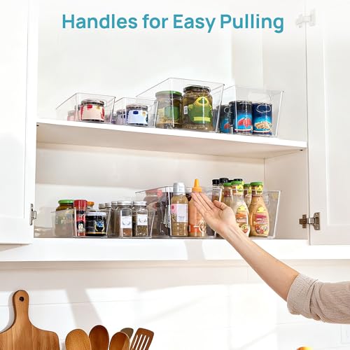 Vtopmart 8 Pack Clear Plastic Storage Bins Set, 4 Large and 4 Small Pantry Organizers and Storage Bins with Handle, Storage Containers for Pantry, Kitchen, Fridge, Cabinet Organization - size: 4 Large + 4 Small