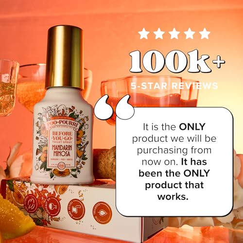 Poo-Pourri Before-You-Go Toilet Spray, Mandarin Mimosa, 2 Fl Oz, Up to 100 Uses, Bathroom Odor Deodorizer with Essential Oils for Home or Work, Travel Essentials, TSA Approved Size - size: 2 Ounce (Pack of 1), style: Mandarin Mimosa