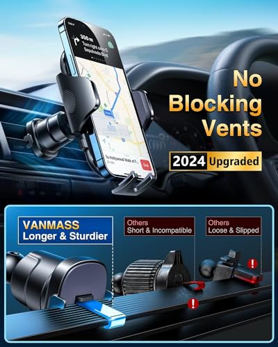 VANMASS [True Military-Grade] Car Phone Holder [Best Suction & Clip] Cell Phone Mount for Dashboard Windshield Vent Truck Cradle Dash Stand for iPhone 15 Pro Max 14 13 12 Android, Blue - color: Blue