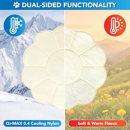 PetAmi Dog Cooling Mat, Flower Shape, Pet Pad with Cooling Nylon & Soft Fleece, Q-Max > 0.4 Reversible All Season Blanket for Dogs & Cats, Small 35x35 in, Beige - color: Beige, size: Small
