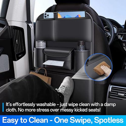 Backseat Car Organizer Leather Back of Seat Car Organizers for Kids Drivers Waterproof Kick Mats Seat Back Protector with Large Capacity 6 Storage Pockets