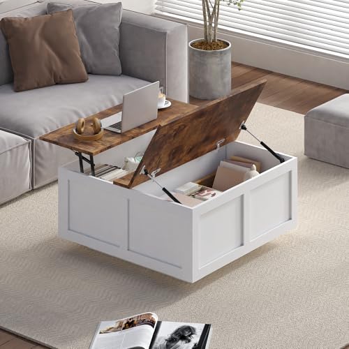 HedoAjim Lift Top Coffee Table with Storage, 31.5" Square White Coffee Table with Large Hidden Storage, Wood Living Room Table Center Table for Living Room Dining Reception Room - color: Brown