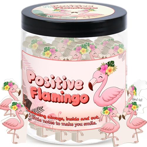 Positive Flamingo Jar with 60 Daily Affirmation Cards, Emotional Support Flamingo Decor, Mini Flamingo Figurines, Birthday Gifts for Women and Friends, Inspirational Desk Present for Coworkers - color: Positive Flamingo