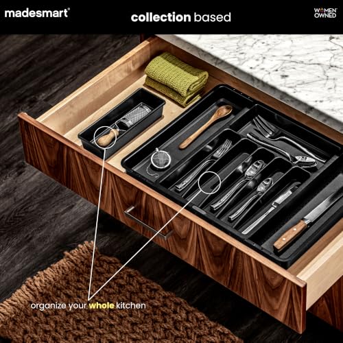 madesmart Classic 10 x 4 Storage Bin, Carbon | non slip feet, rounded corners, open compartment, soft grip lining, utensils tools supplies, office craft items, woman owned - size: 1 Count (Pack of 1)