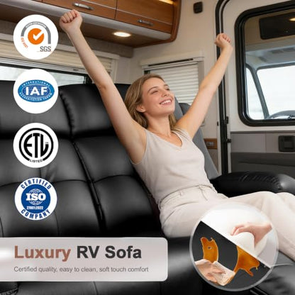 Reclining Loveseat, 55.1" RV PU Leather Wall Hugger Recliner Love Seats Sofa with Charging Station, Removable Armrest, Cup Holder, Double Recliners Couch, Manual Love Seat for Living Room - color: Midnight Black, size: Hera - Loveseat