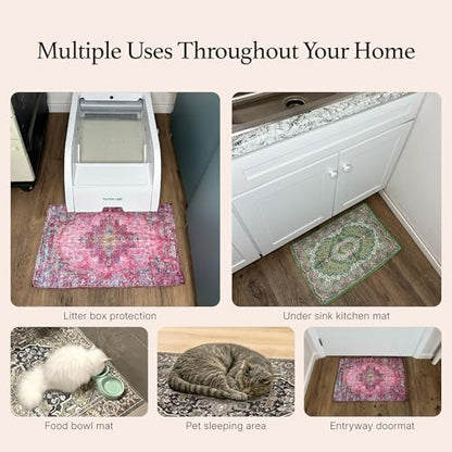 Lovewag Pets Waterproof 2-Pack Pet Feeding Mats - 16" x 24" Premium Cat & Dog Food Mat - Non-Slip, Machine Washable Food Mat Protects Floors & Contains Water Bowl Spills - Place Mats (Bohemian Jewel) - color: Bohemian Jewel