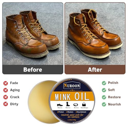 Nuroon Leather Boots Care Kit-3.52oz Saddle Soap+3.52oz Mink Oil for Leather Shoes Cleaning and Leather Purse Shoes Polishing - style: 8 Pieces