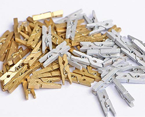 50pcs Silver Wooden Clothes Pins for Photos - 1.38inch Wood Clothespins Card Clips Photo Clips Clamp Natural Wooden Peg Pin Compatible Baby Shower,Gift Wrapping, Picture Hanging, Arts&Crafts - color: Silver, size: 3.5*0.7cm