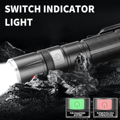 DT009 LED Flashlight Rechargeable, 1500 High Lumens Flash Light, Tactical Flashlight IP68 Waterproof with 5 Mode, EDC Handheld Flashlight for Hiking, Camping, Emergency(Battery Included)
