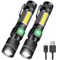 Hoxida Flashlight USB Rechargeable, Magnetic LED Flashlight, Super Bright LED Tactical Flashlight with Cob Sidelight, Waterproof, Zoomable Best Small LED Flashlight for Camping, Emergency Flashlights - color: 2pack Magnetic flashlight