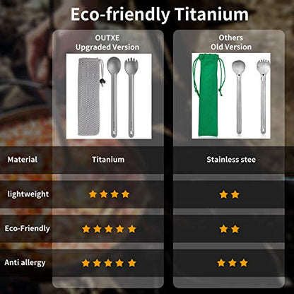OUTXE Ultralight Titanium Long Handle Fork and Spoon Set - color: #1 Titanium