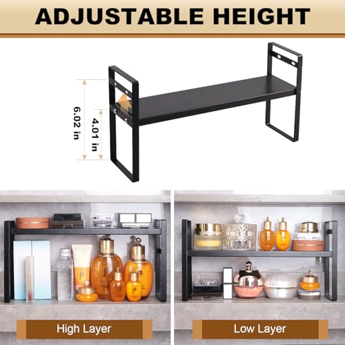 Expandable Narrow Medicine Cabinet Organizer Shelves Wide 3.58”,Metal Counter Storage Shelf Stand with Adjustable Layer and Non-Slip Pads for Cabinet,Kitchen,Pantry Small Space-Black - size: Wide 3.58”