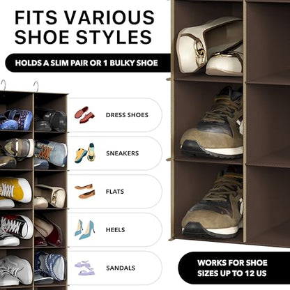Simple Houseware 24 Section Shelves Hanging Shoes Organizer Holder for Closet, Brown - color: Brown