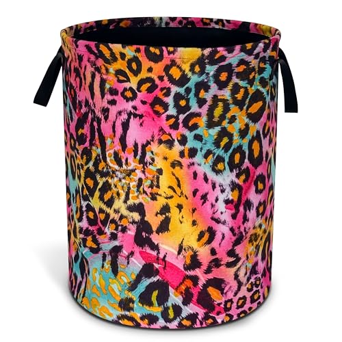 Colorful Leopard Print Laundry Basket Cheetah Oxford Cloth Laundry Hamper With Handle Foldable Portable Clothes Storage Basket 18.9 X 16.5 In Storage Bag For Laundry Room/Bathroom/Bedroom/Dormitories - color: Colorful Leopard Print