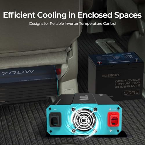 Renogy Inverter P2 700W Pure Sine Wave Inverter 12V DC to 120V AC Solar Power Converter for Off-Grid, Home, RV, Truck, Camping with 5V/2.1A USB Port, AC Hardwire Port, Remote Controller - size: 700W(No BT & ATS)