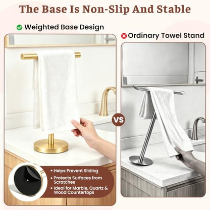 Hand Towel Holder Stand for Bathroom Countertop in Stainless Steel | Weighted base keeps towels stable and doubles as a display stand for jewelry, watches and hair accessories. - color: Golden-2 Pack