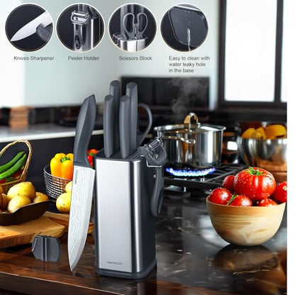 RAXCO Kitchen Knife Set,10-Piece Stainless Steel Knife Set with Block,Gray | Pro-Sharpened Kitchen Knives,Space-saving Compact Organizer for Small Kitchen,RV,Apartment and Dorm - color: Damascus