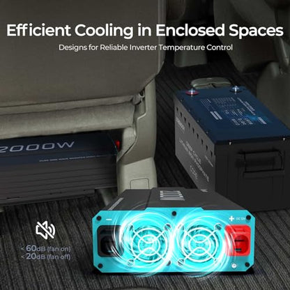 Renogy Inverter P2 2000W Pure Sine Wave Inverter 12V DC to 110V AC Converter, Off-Grid Solar Power Inverters for Vehicles, Truck, RV, Home, with Built-in 5V/2.1A USB / Hardwire Port, Remote Controller - size: 2000W(No BT & ATS)