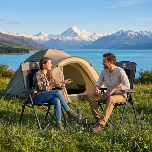 EVER ADVANCED Folding Camping Chair 4 Position Adjustable Recliner with High Back Support Portable for Adults, 300lbs Weight Capacity, Black - color: Classic Black