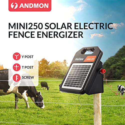 Andmon MINI250 Solar Electric Fence Charger with Day or Night Mode, 0.25Joule Portable Solar Fence Charger - size: MINI250-Rear switch