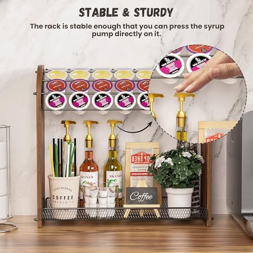Lixple K Cup Holder - 2-Tier K Cup Organizer, Metal Coffee Pod Holder for Counter, Easy Assembly (Rustic Brown) - color: Brown