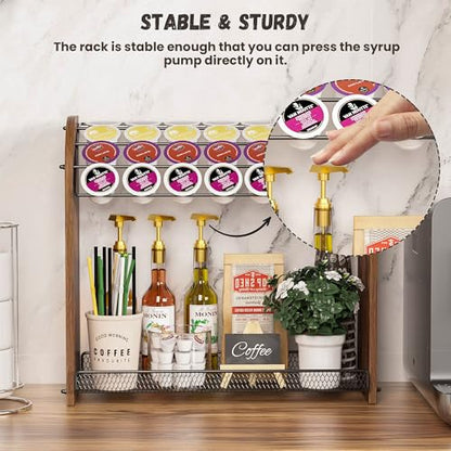 Lixple K Cup Holder - 2-Tier K Cup Organizer, Metal Coffee Pod Holder for Counter, Easy Assembly (Rustic Brown) - color: Brown