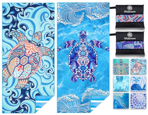2 Pack Microfiber Lightweight Beach Towel Sand Free Quick Dry Absorbent Thin Compact Towels for Swimming Pool Camping Beach Accessories Large Easy Pack Travel Things for Vacation Essentials Gift - color: 2 Pack Turtle Turtle Mo