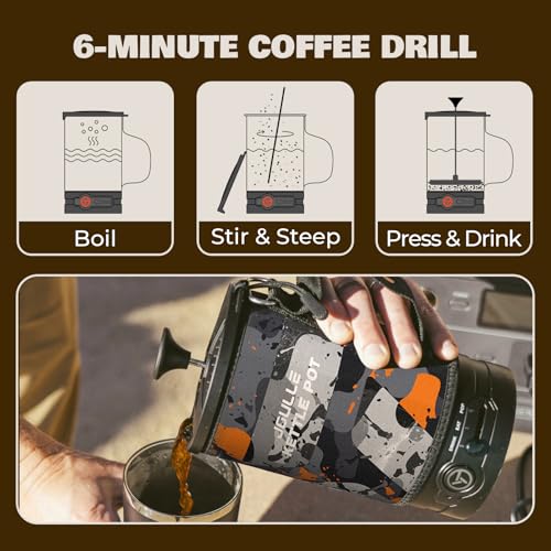 STOKE VOLTAICS Electric French Press Coffee Maker, 120V Boil Water & Press Coffee 2-in-1, Portable Design for Camping, Travel, 6 Minute Brew Ready - color: Camouflage