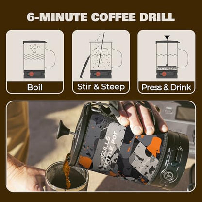 STOKE VOLTAICS Electric French Press Coffee Maker, 120V Boil Water & Press Coffee 2-in-1, Portable Design for Camping, Travel, 6 Minute Brew Ready - color: Glacier