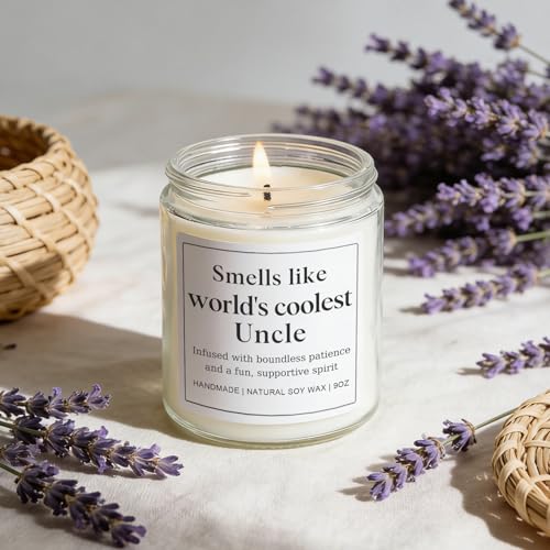 Uncle Gifts for Men, Happy Birthday Fathers Day Gift for Uncle from Niece Nephew, Funny Sentimental Present Ideas for Him - Lavender Scented Candle - style: Uncle